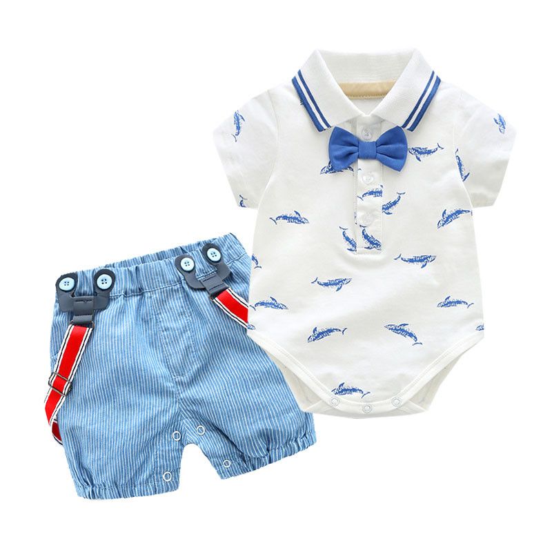 2020 Summer Newborn Clothes Boys Little Shark T Shirt Suits Blue
