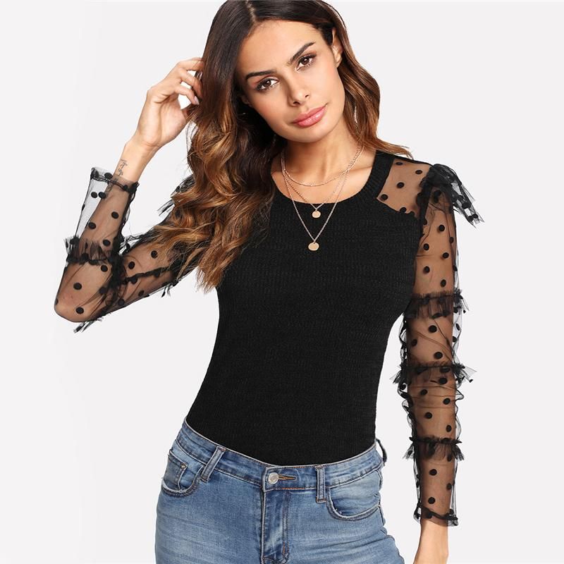 Acquistare Maglietta Maglietta Nera Sottile Maglietta Manica Lunga Donna  Elegante Abbigliamento Con Maniche A Contrasto A Costine In Maglia A Coste  Economico | Consegna Veloce E Qualità | It.Dhgate