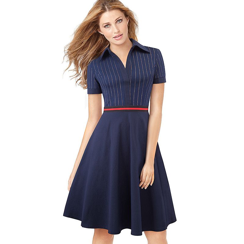 striped knee length dress
