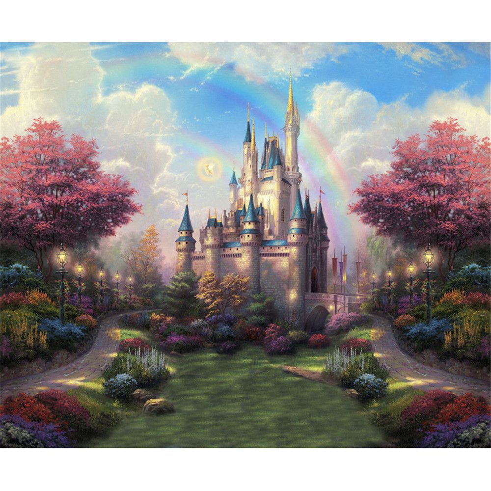 Fairy Princess Theme Rainbow Castle Backdrop Kids Girl Birthday Party Background