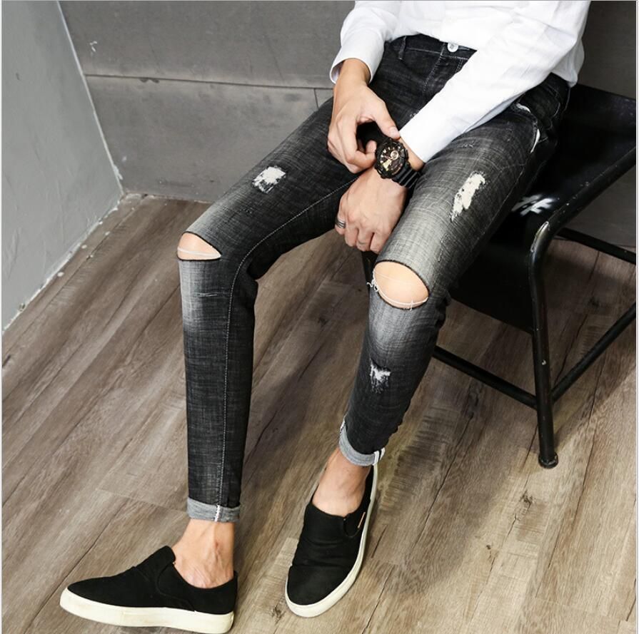 Compra Agujeros Negros Para Adolescentes, Jeans Para Hombres, Nueve  Pantalones, Vaqueros De Moda, Estudiantes Elásticos Para Hombres,  Pantalones Para Hombres. Barato | Entrega Rápida Y Calidad | Es.Dhgate