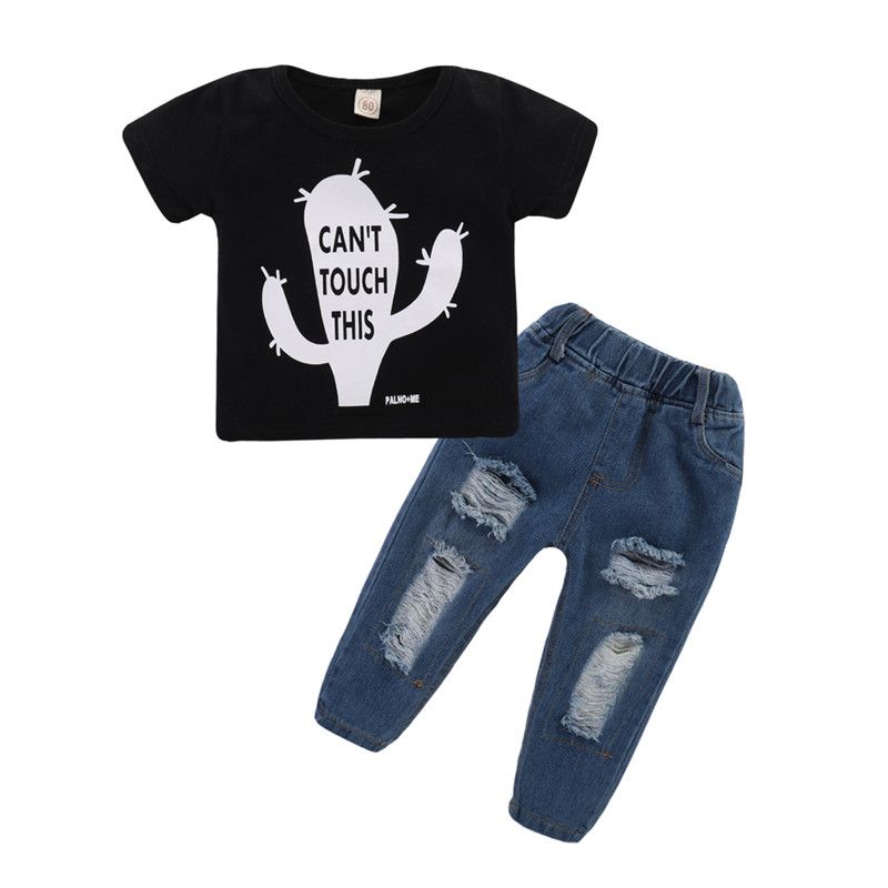 Toddler Baby Kid Boy Style Letter Print Hood Tops Pattern Pants 2PCS Set Clothes