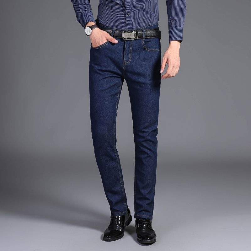 Mens Solid Color Business Jeans Mens Straight Blue Business Casual ...