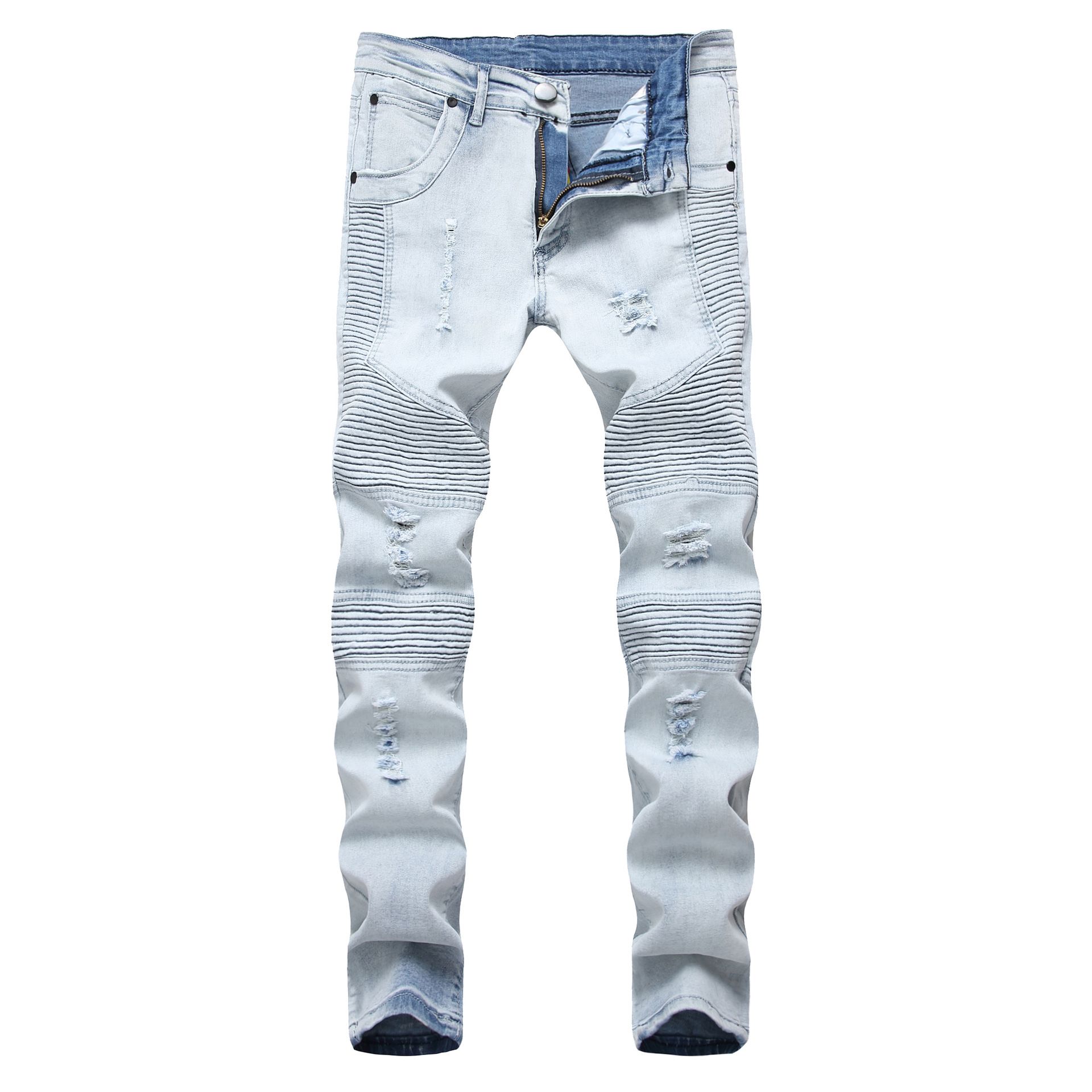 blue ripped biker jeans