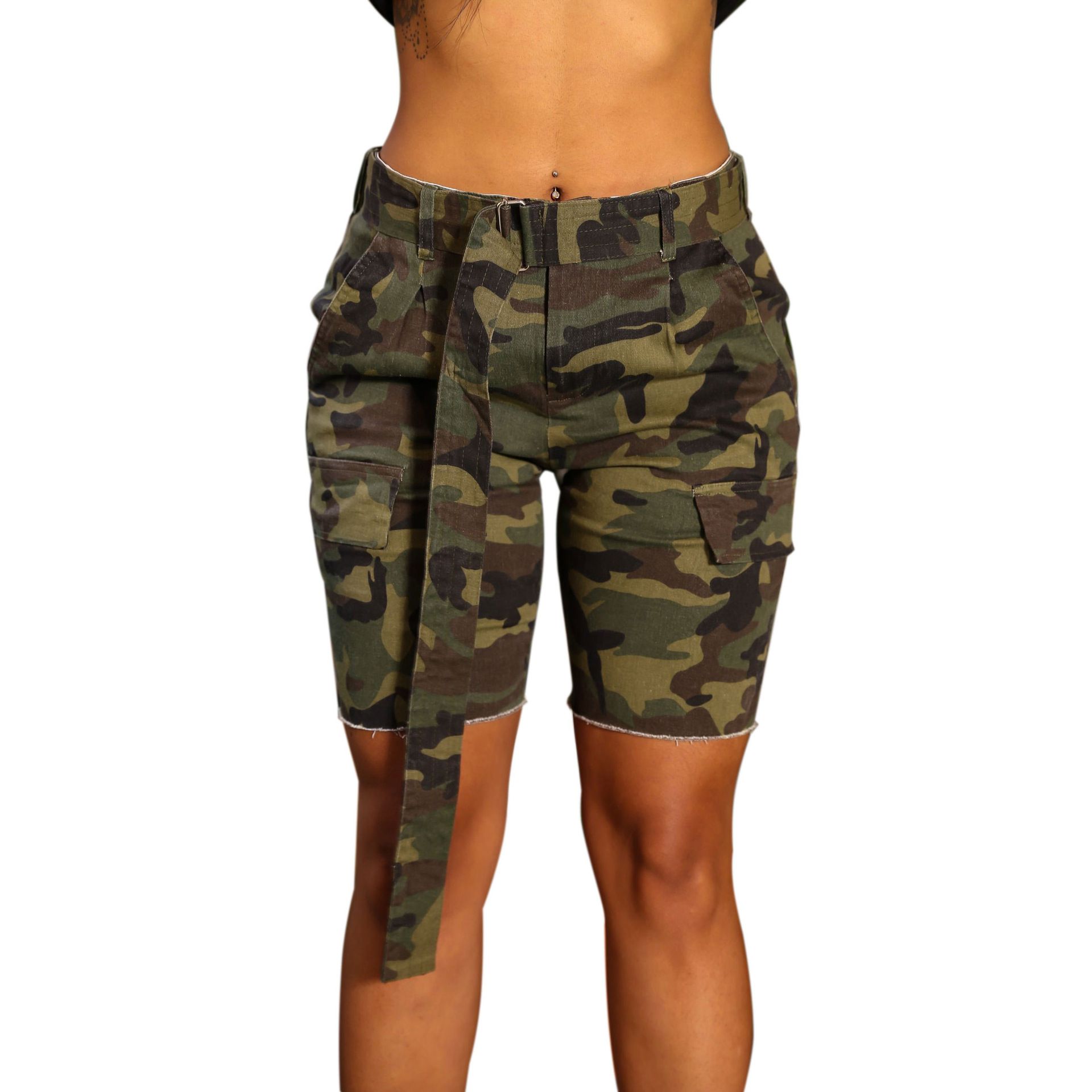 camouflage denim shorts
