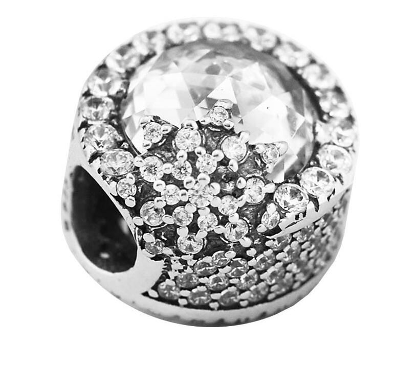 Christmas Day Solid 925 Sterling Silver Sparkling Clear CZ Snowflake Charm Bead Christmas Day Solid 925 Sterling Silver Sparkling Clear CZ Snowflake Charm Bead