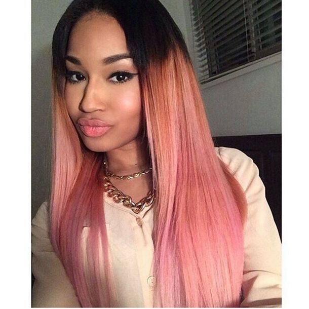 Ombre Wigs Sexy Silky Straight Dark Root To Pink Ombre Hair Wig