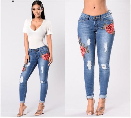 Acquistare Jeans Con Buco Strappato Con Ricamo Elegante Jeans Con Stampa  Floreale Donna Sexy Jeans Skinny Pantaloni Vintage In Denim Economico |  Consegna Veloce E Qualità | It.Dhgate