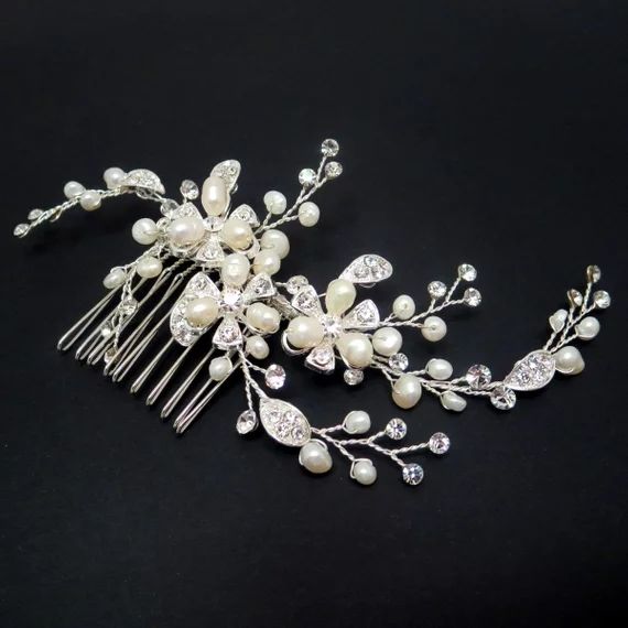 Bridal Pearl Hair Comb Wedding Headpiece Freshwater Hair Comb