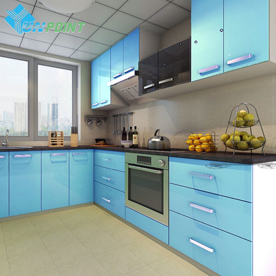 60cmx3m Kitchen Cabinet Renovation Stickers Blue Diy Decorative Film Glossy Pvc Self Adhesive Wallpapers Roll Waterproof Paper Cheap Wall Decal Cheap