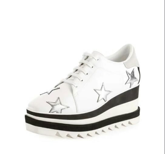 Acquista Alta Qualità! Scarpe Stella McCartney Allingrosso Bianco Nero Tomaia In Vera Pelle Con Stelle Glitter Argentee E Suola Bianca Stelle Basse In Basso 02 A 62,58 € Dal February01 | DHgate.Com