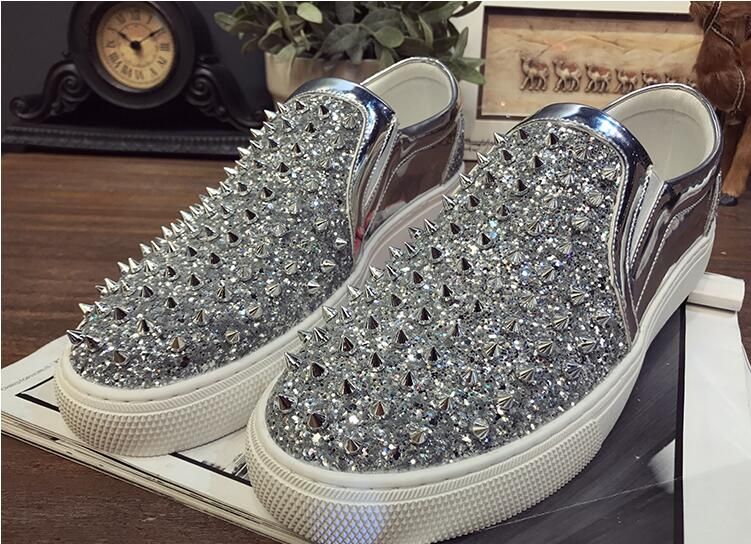 silver spiked loafers