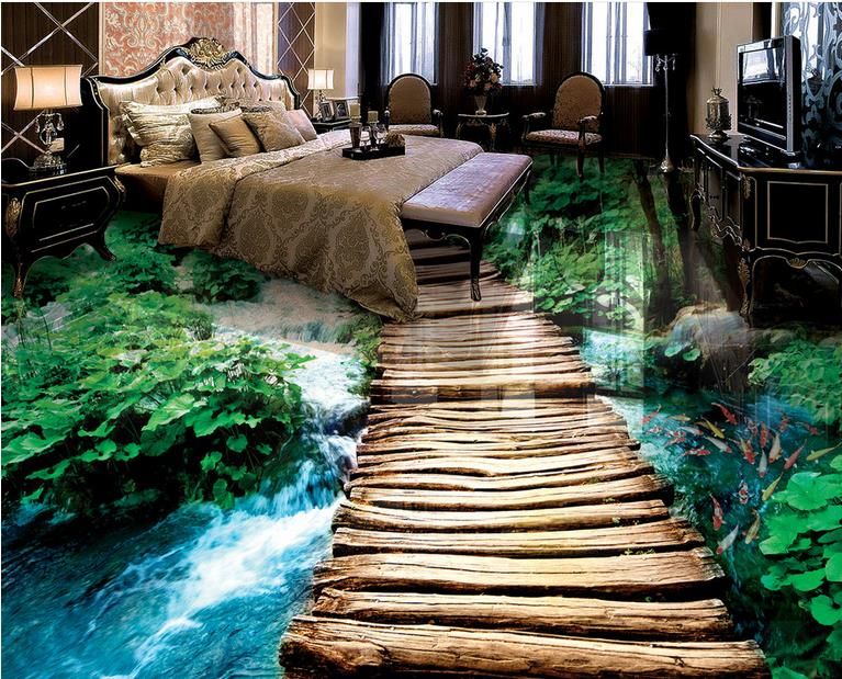 Photo Wallpaper Bridge Water Bath 3d Floor Three Dimensional