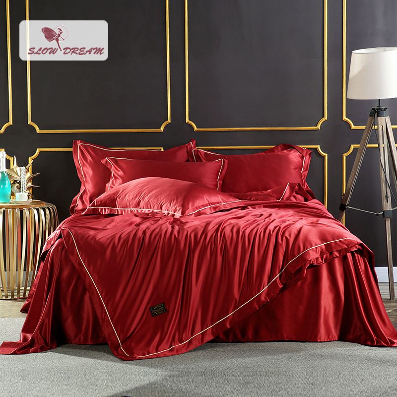 Slowdream Light Luxury Red Bedding Set Elegant 100 Slik Active