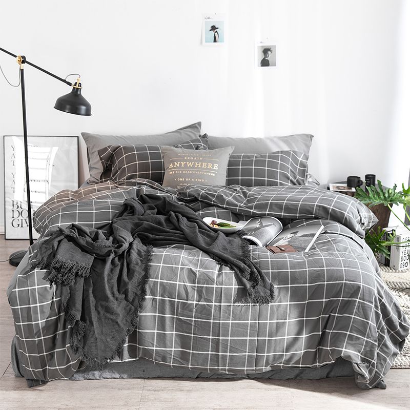 Pure Cotton Bedsheet Plaid Bedding Set Lightweight Duvet Cover