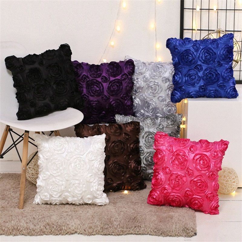 40 40cm Fancy 3d Rose Flower Pillow Case Unique Design Super Soft