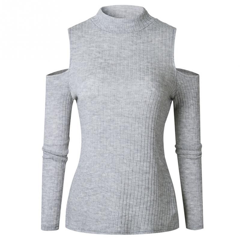 Compra Otoño Invierno Para Mujer Suéter Camisas Cuello Alto De Punto  Recortar Hombro Frío Jumper Tapas Verde Rojo Albaricoque Gris Negro Barato  | Entrega Rápida Y Calidad | Es.Dhgate