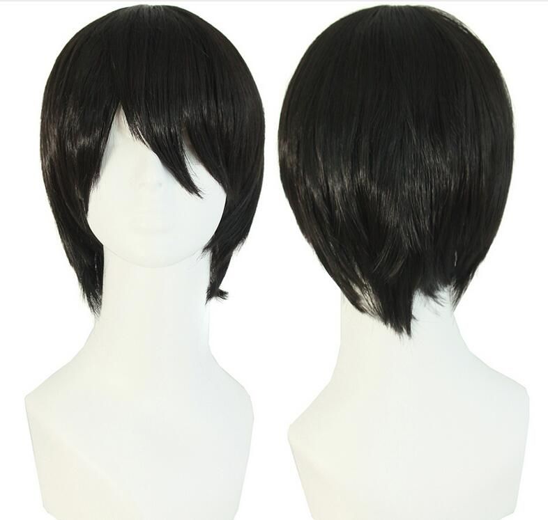 Men Short Wig 10 Black Straight Hair Heat Resistant Male Synthetic