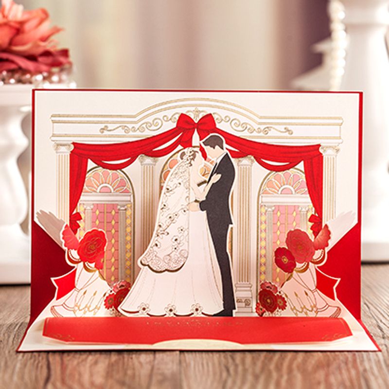 3d Pop Up Bride And Groom Wedding Invitation Card Gold Stamping