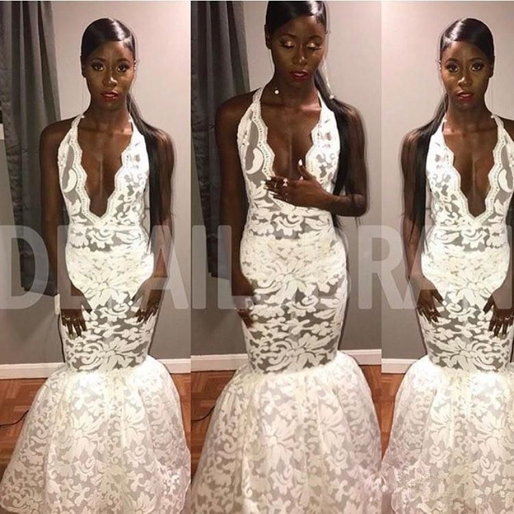 white lace prom dress mermaid
