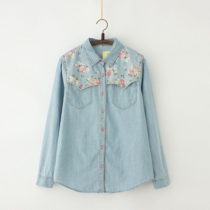 Acquista Camicia Di Jeans Donna Chemise Camicia Di Jeans A Fiori Femme Di  Jean Manica Lunga Plus Size Blusa Casual Tops Camisa Vetements A 13,36 €  Dal Liweilisa | It.DHgate.Com