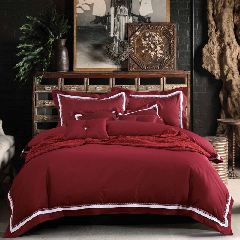 100 Cotton Wine Red Bedding Set Queen Size Claret Duvet Cover