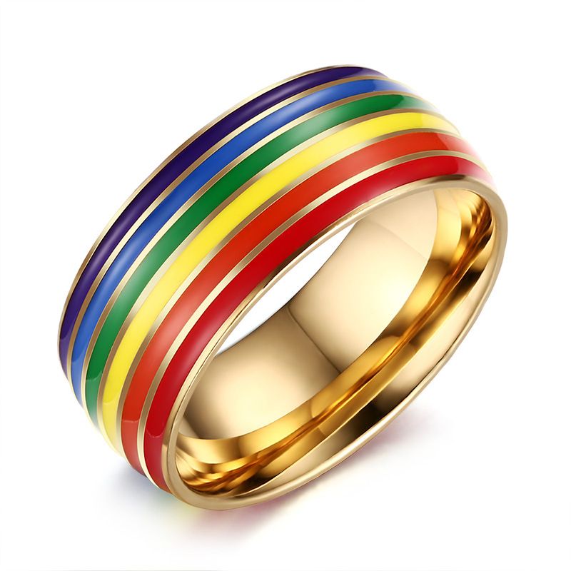 316L Stainless Steel Rainbow Colorful ring Wedding Band Engagement Ring 