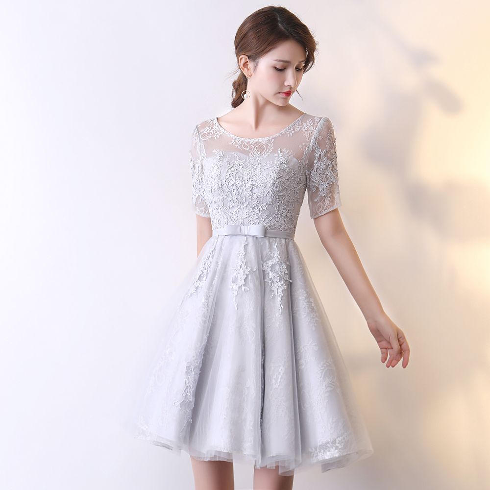 silver lace bridesmaid dresses