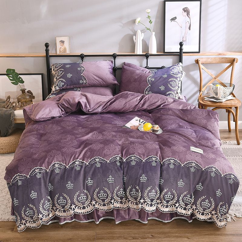 Luxury Purple Pink Blue Winter Thick Flannel Girl Bedding Set