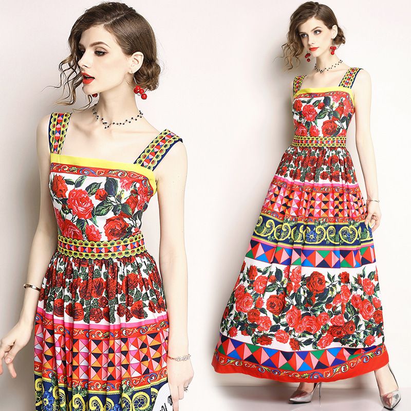 Vestido De Mujer De Pu Vestido Estampado De Verano Sin Manga Vestido De Mujer De Pu Vestido Estampado De Verano Sin Manga