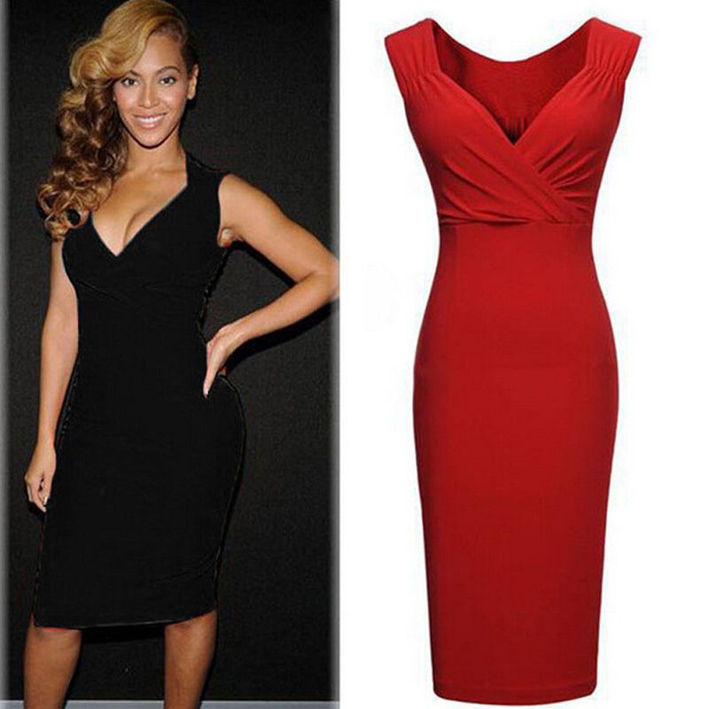 Acquistare Abito Tubino Nero Rosso Da Donna Sexy Maglione Con Scollo Av  Scollato Senza Maniche Vest Aderente Da Donna Casual Slim Fit Da Ufficio  Economico | Consegna Veloce E Qualità | It.Dhgate