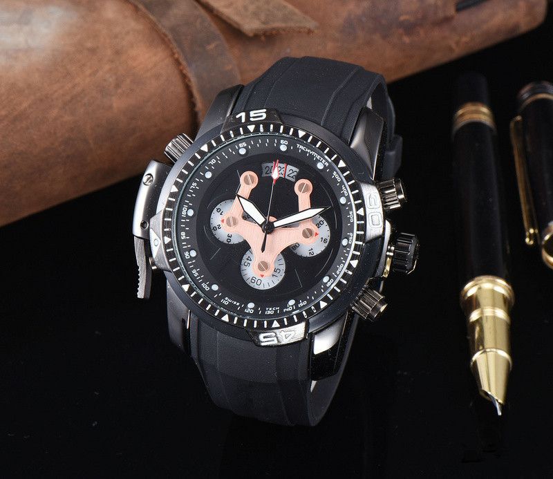 The Best Selling Luxury Watch Special Mens AAA Black Dial Rubber Belt Gold Stainless Steel