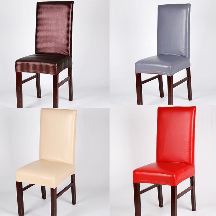 Waterproof PU Dining Chair Covers Solid Elastic Stretch Faux Leather