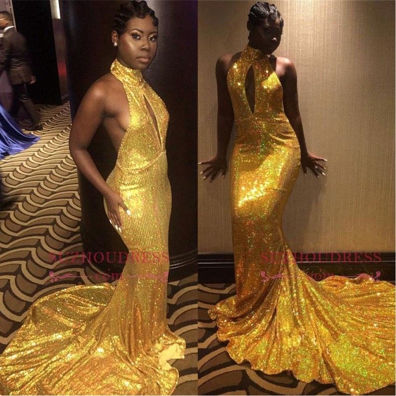 yellow glitter prom dress