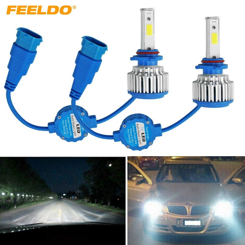 compre feeldo bright all in one 9006 hb4 6000k 48w 5200lm faros led para autos cob chips bombillas para luces antiniebla para coches luz de xenon