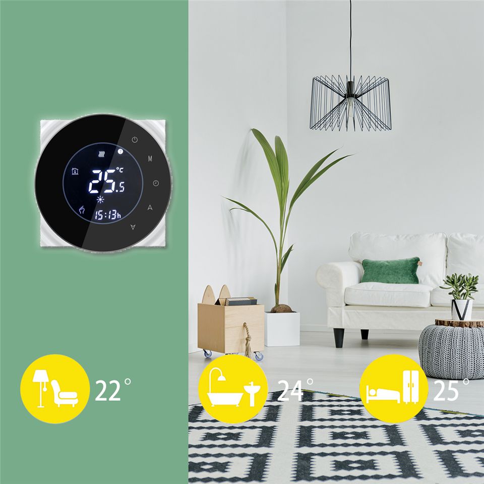 Smart Wifi Thermostat Lcd Touch Screen Electric Underfloor Heating Backlight 16a Works With Alexa Google Home Bht 6000 Gblw Home Alarm Systems