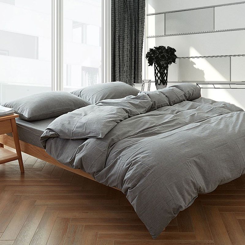 Modern Gray Washed Cotton Duvet Cover Sets Queen King Size Home
