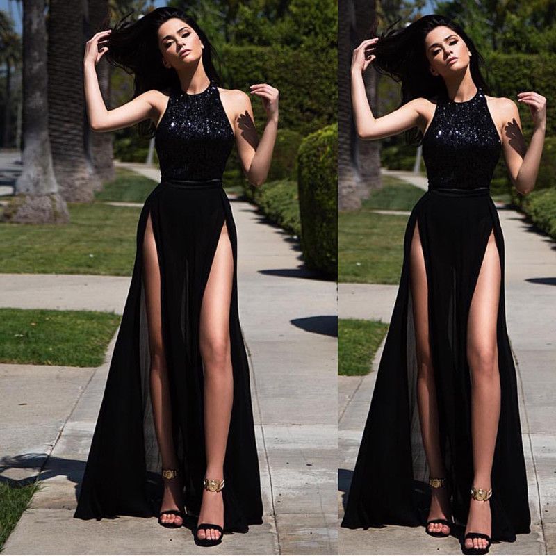 black long dress with slits