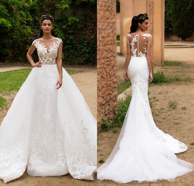 Compre Elegante Sheer Back Apliques Sirena Vestidos De Novia Falda Desmontable Corte Tren Vestidos De Novia Llenos De Encaje 2018 Vestido De Novia A 142 98 Del Kiss Wedding Dhgate Com