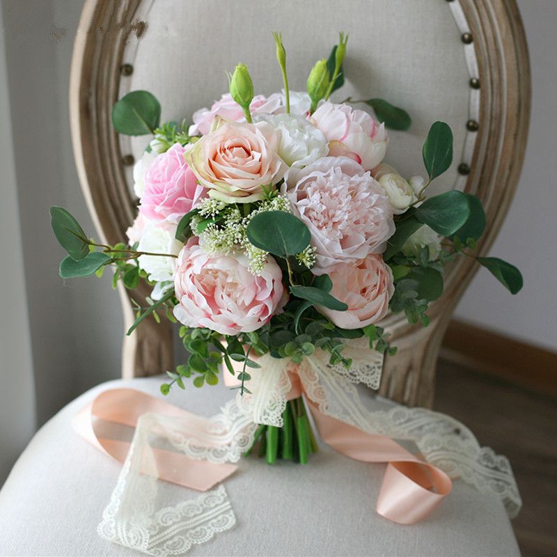 Frijja Wedding Bouquet White Rose Crystal Artificial Silk Bridal