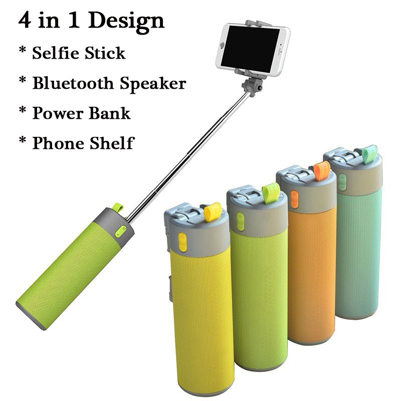 4in1 Stereo Bluetooth Wireless Speakers Portable Mini Selfie Stick Mobile Power