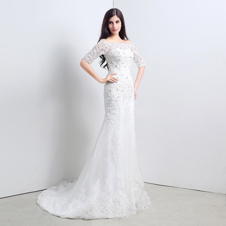 half sleeve mermaid wedding dress