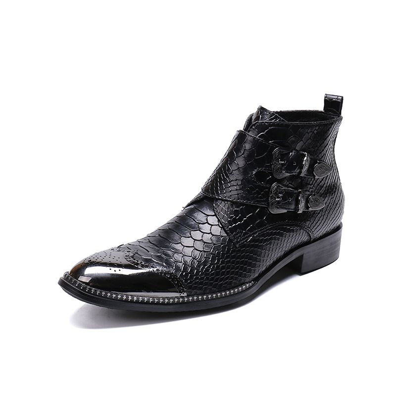 Military Leder Echtes Schlangenleder Schuhe Wohnungen Von Großhandel Spitz Fashion Cowboystiefel Metall Stiefeletten Slipper Männer EIW9H2D