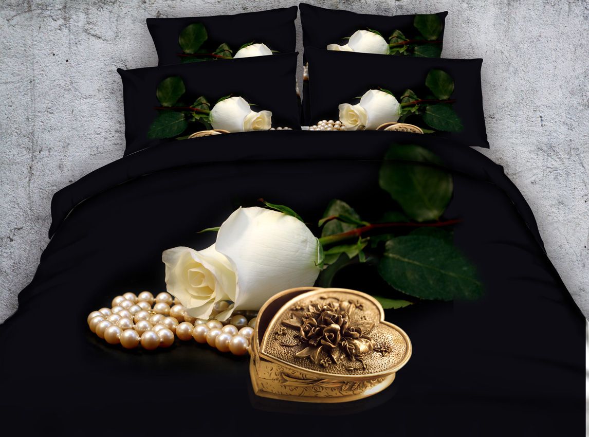3d Heart Love Duvet Cover White Flower Bedding Sets Queen Floral
