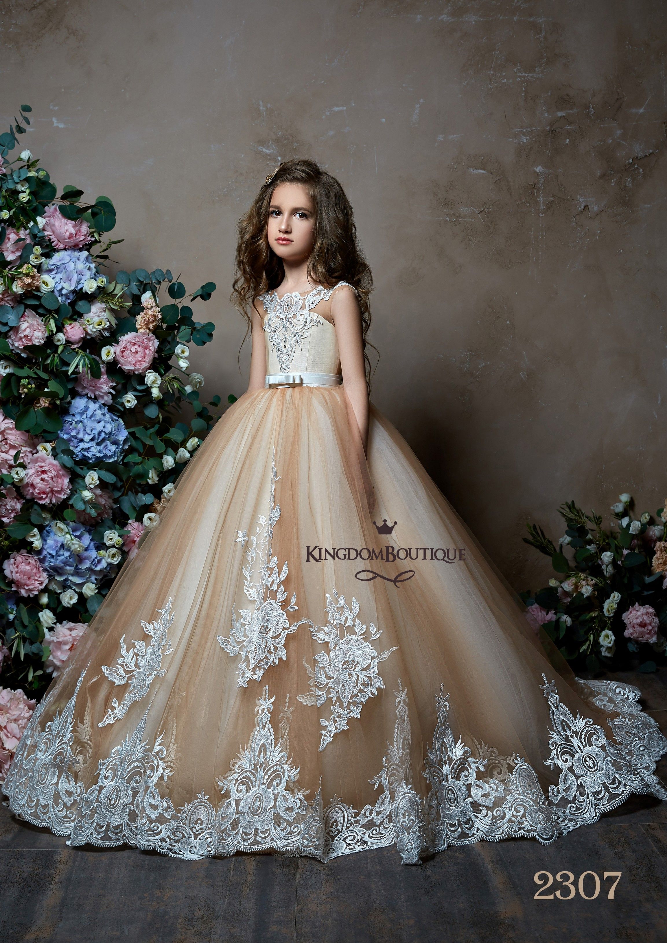 3--7 years old Ivory Wedding Flower Party Birthday kid Tulle Formal dress