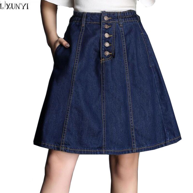 2020 2018 Spring Summer Elastic Waist Denim Skirt Women Single Breasted Thin Ladies Casual Skirts Plus Size High Waist Jeans Skirt From Watchlove 22 24 Dhgate Com