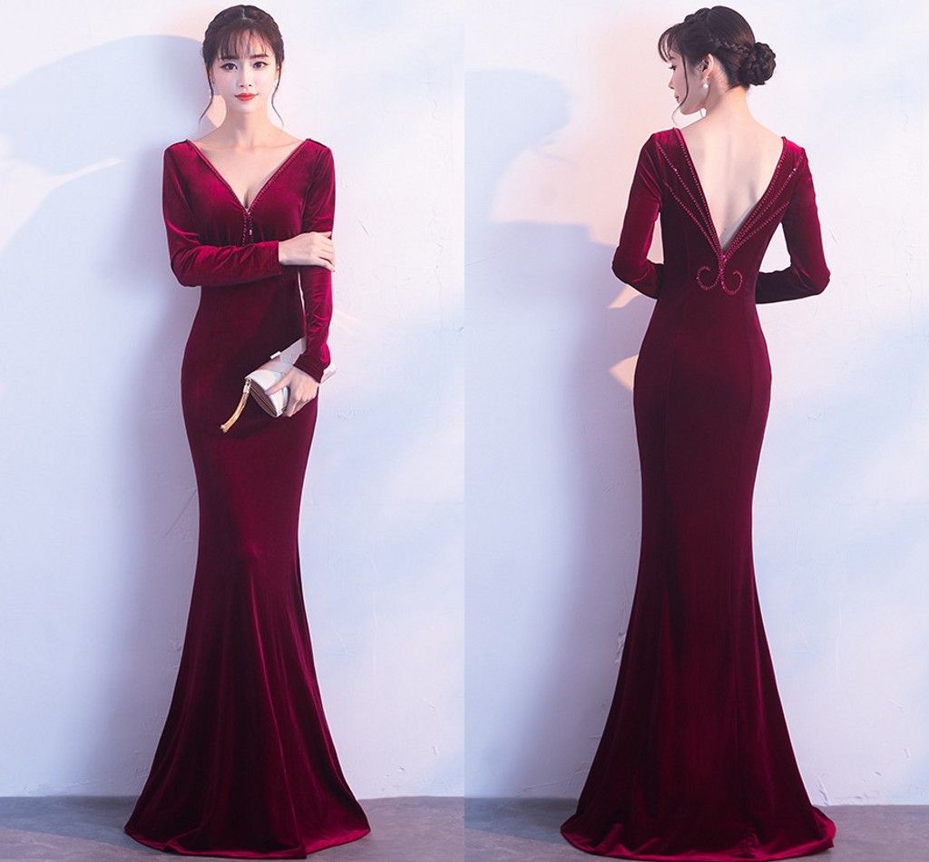 vestido de festa de veludo longo