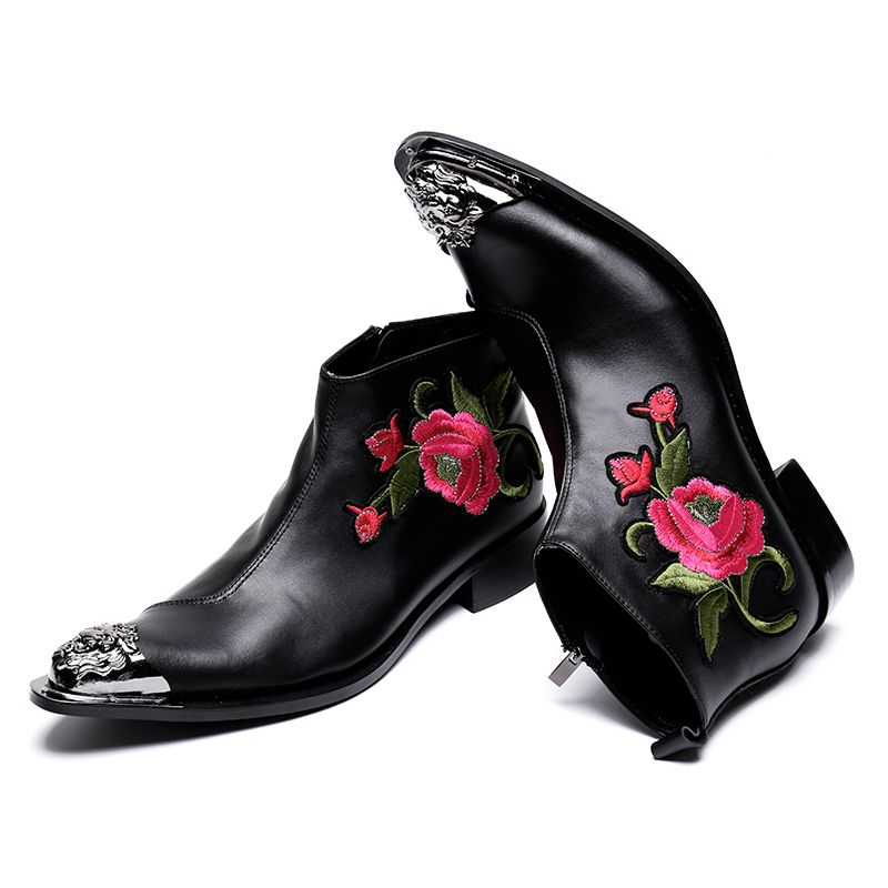 Großhandel Männer Stiefeletten Hochwertiges Echtes Leder Männer Stiefel Winter Booties Rose Blumenstickerei Herren Kleid Stiefel Von Dressshoesstreet, Großhandel Männer Stiefeletten Hochwertiges Echtes Leder Männer Stiefel Winter Booties Rose Blumenstickerei Herren Kleid Stiefel Von Dressshoesstreet,