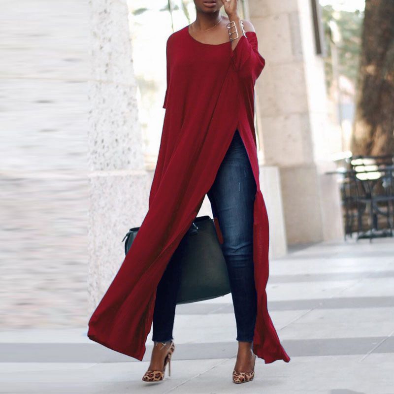 Compra Mujeres Damas Manga Larga Casual Blusa Sólida Túnica Top Streetwear  Lado Split Split Shirt Womens Maxi Hits Tops Veteme Femme Barato | Entrega  Rápida Y Calidad | Es.Dhgate