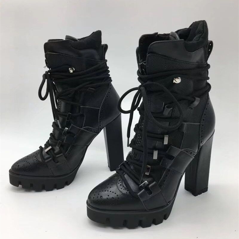 black short boots with heel